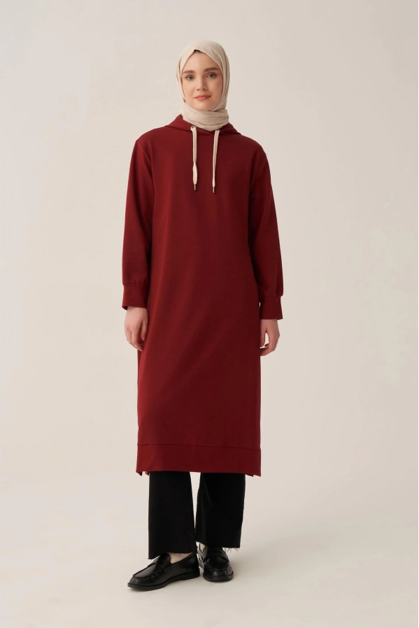 ALLDAY Kuşgözlü Kapüşonlu Cepli Sweat Tunik BORDO