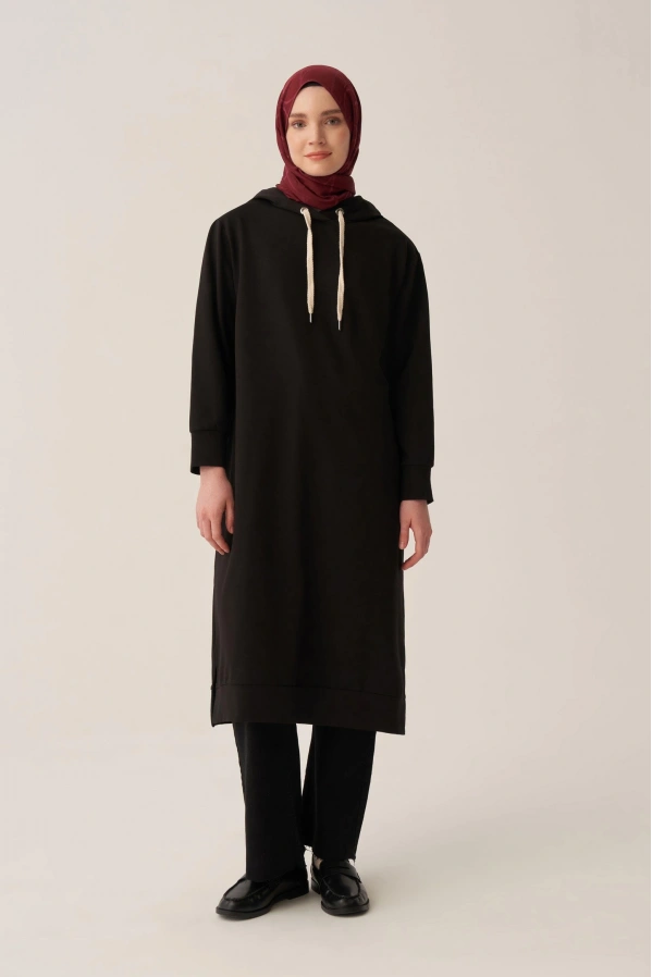 ALLDAY Kuşgözlü Kapüşonlu Cepli Sweat Tunik SİYAH