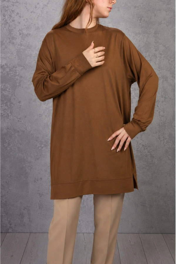 Viskon Likralı Kısa Tunik  CAMEL