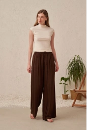 ALLDAY Beli Lastikli Geniş Paça Liyosel Pantolon KAHVE