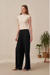 ALLDAY Beli Lastikli Geniş Paça Liyosel Pantolon SİYAH