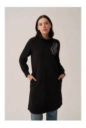 ALLDAY Taş İşlemeli Pamuklu Tunik SİYAH