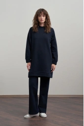 Bisiklet Yaka Uzun Kollu Rahat Kalıp Basic Uzun Sweat Tunik LACİ