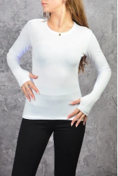 P.N.R Kadın Viskon Bisiklet Yaka Uzun Kollu Parmak Geçmeli Basic Body BEYAZ