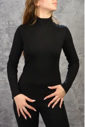 P.N.R Kadın Viskon Yarım Balıkçı Yaka Uzun Kollu Basic Body SİYAH