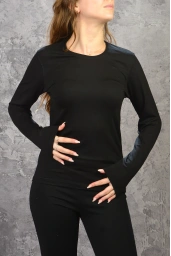 P.N.R Kadın Viskon Bisiklet Yaka Uzun Kollu Basic Body SİYAH