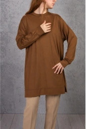 Viskon Likralı Kısa Tunik  CAMEL
