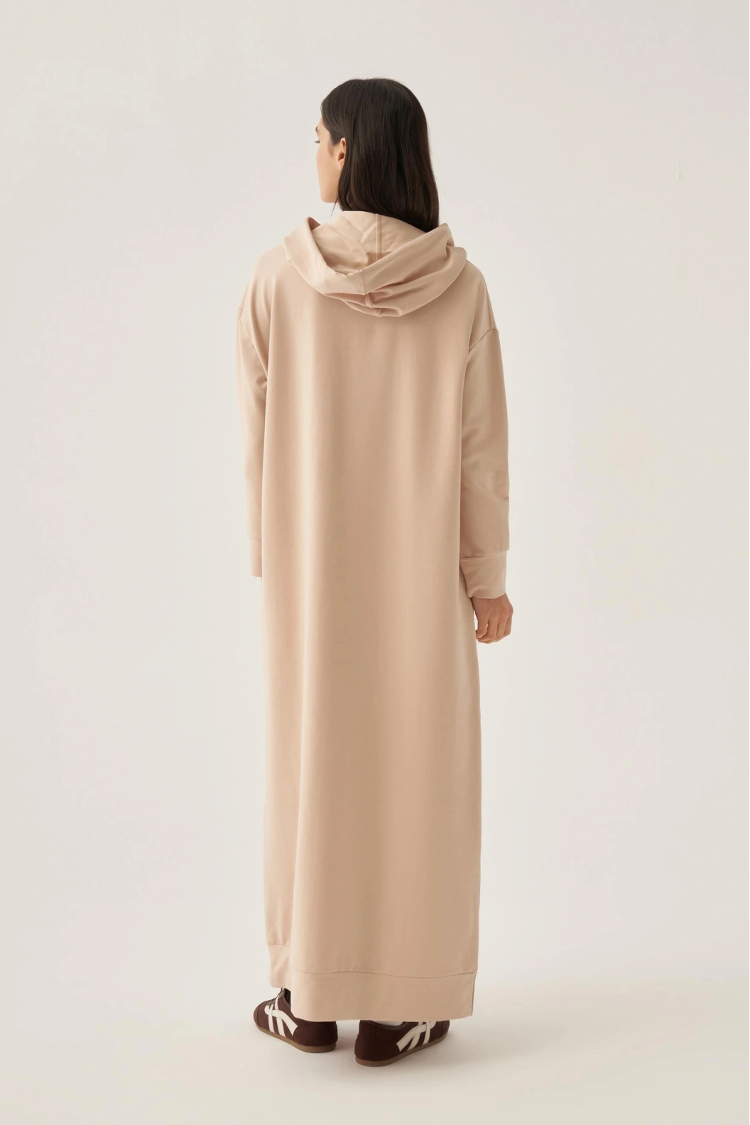 ALLDAY Büyük Beden Kapüşonlu Basic Örme Elbise CAMEL