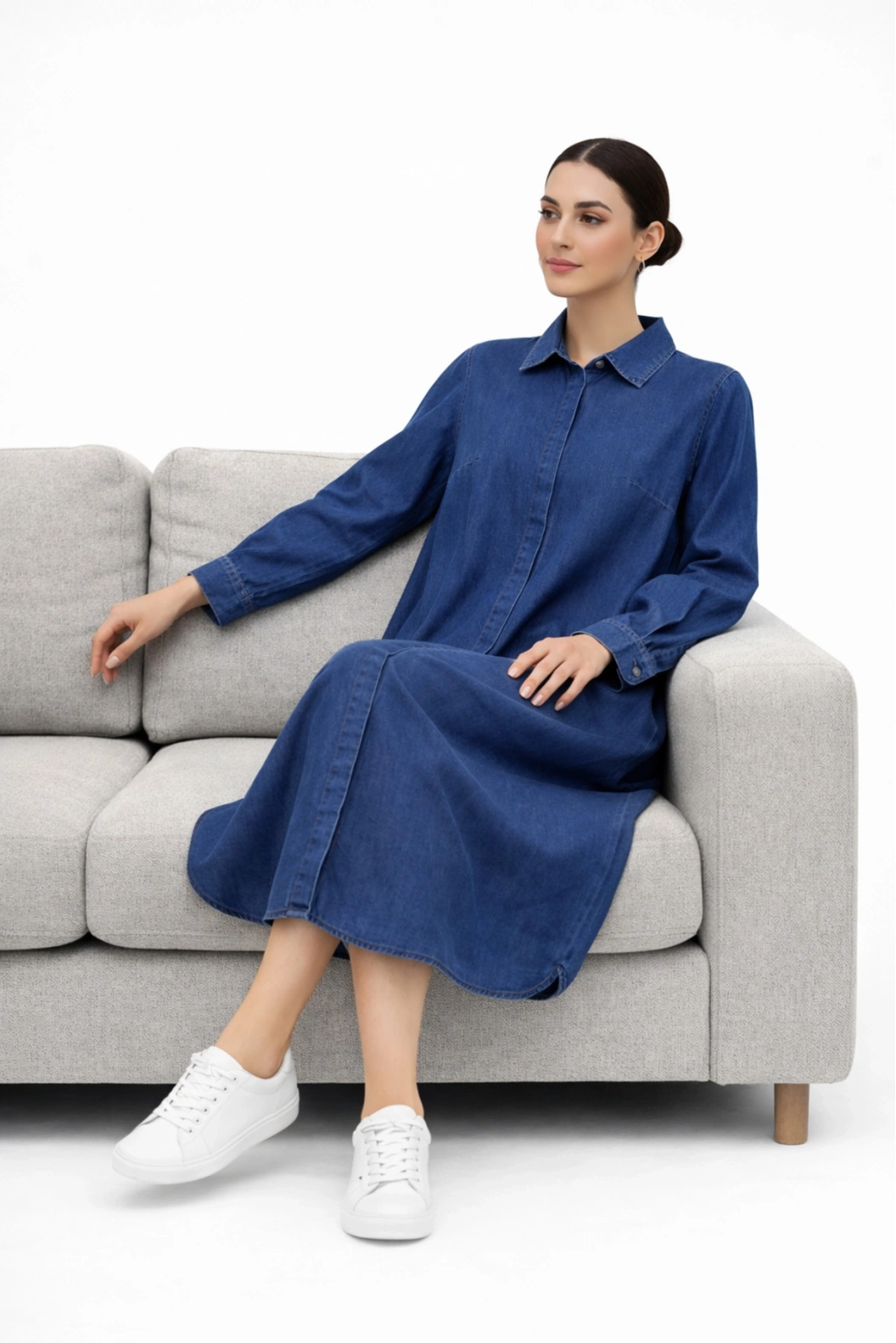 ALLDAY Gömlek Yaka Tensel Kumaş Uzun Denim Tunik-Elbise K.MAVİ