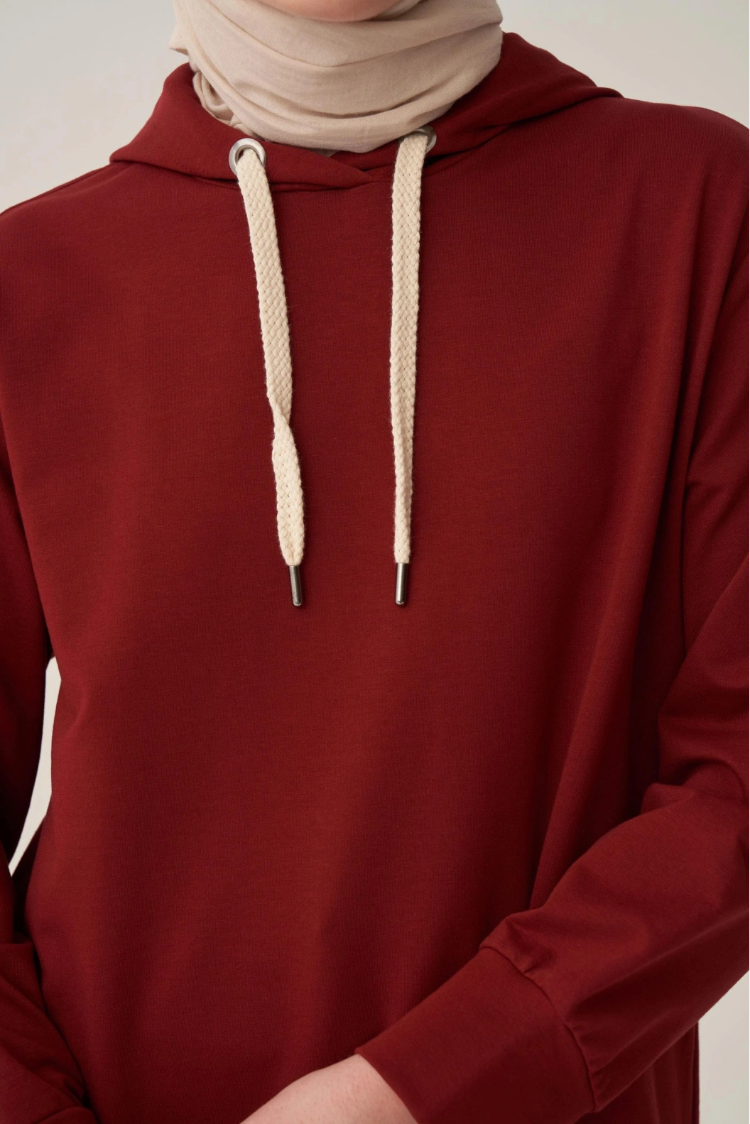 ALLDAY Kuşgözlü Kapüşonlu Cepli Sweat Tunik BORDO