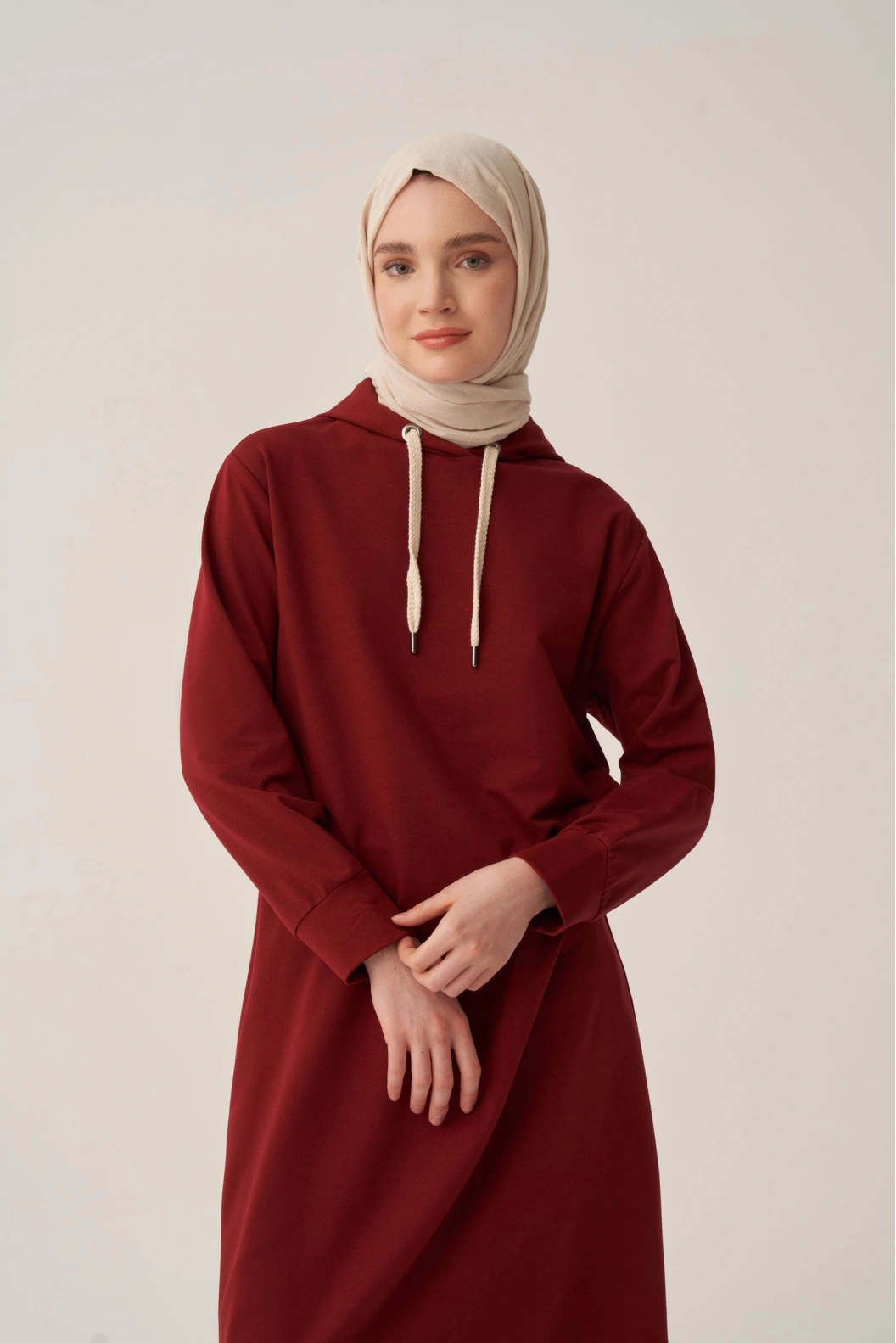 ALLDAY Kuşgözlü Kapüşonlu Cepli Sweat Tunik BORDO
