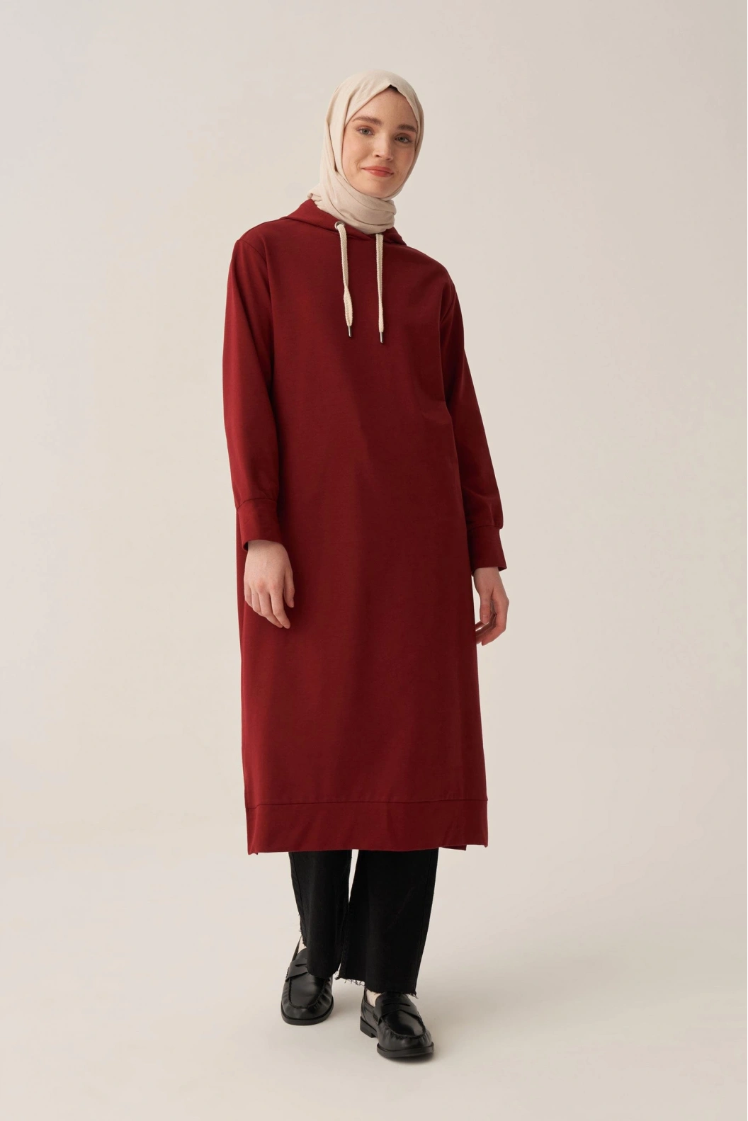 ALLDAY Kuşgözlü Kapüşonlu Cepli Sweat Tunik BORDO