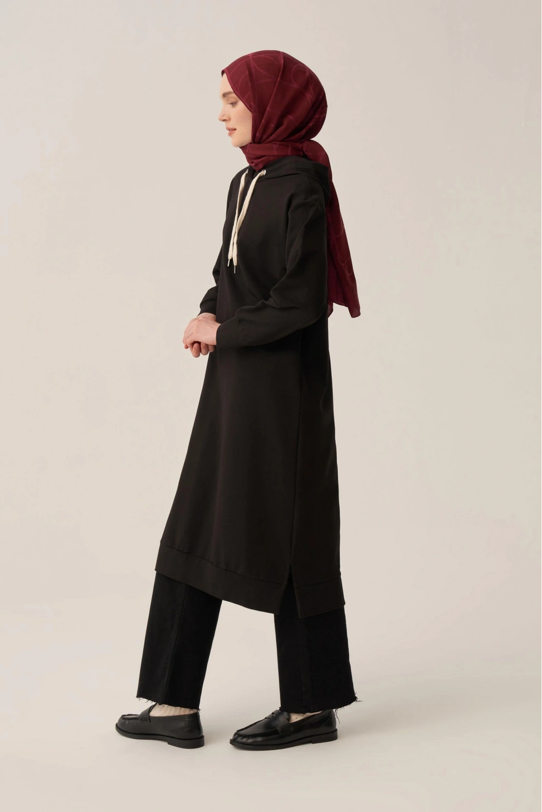 ALLDAY Kuşgözlü Kapüşonlu Cepli Sweat Tunik SİYAH