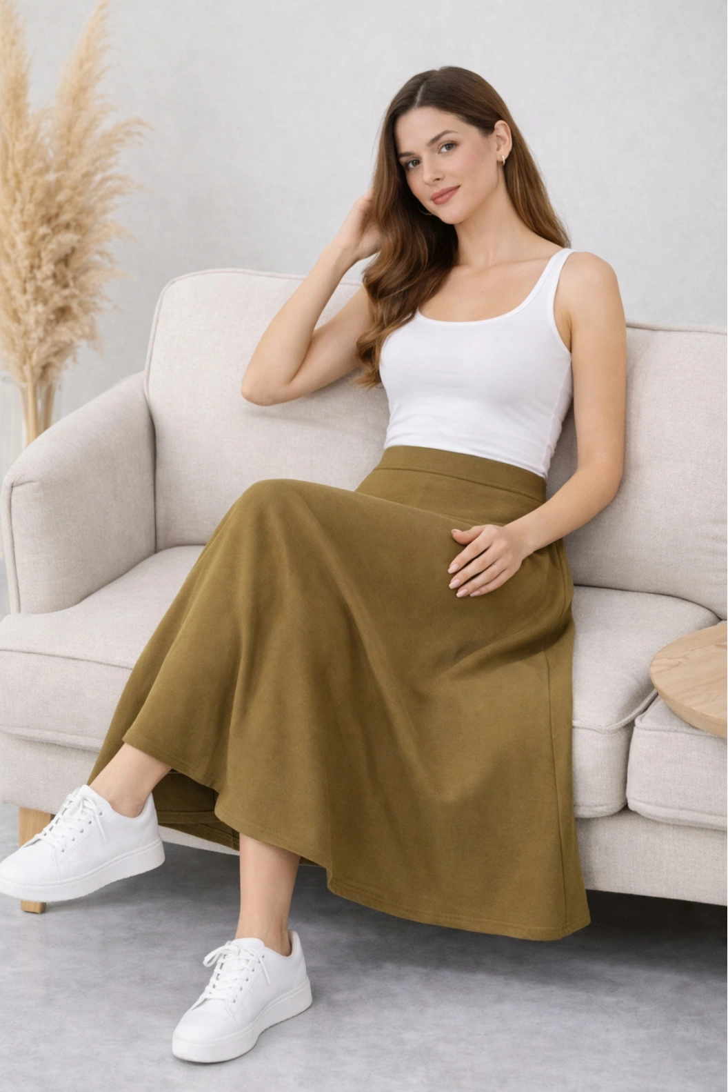 FELLİ BELİ LASTİKLİ YUMUŞAK DOKULU ÇAN ETEK YEŞİL