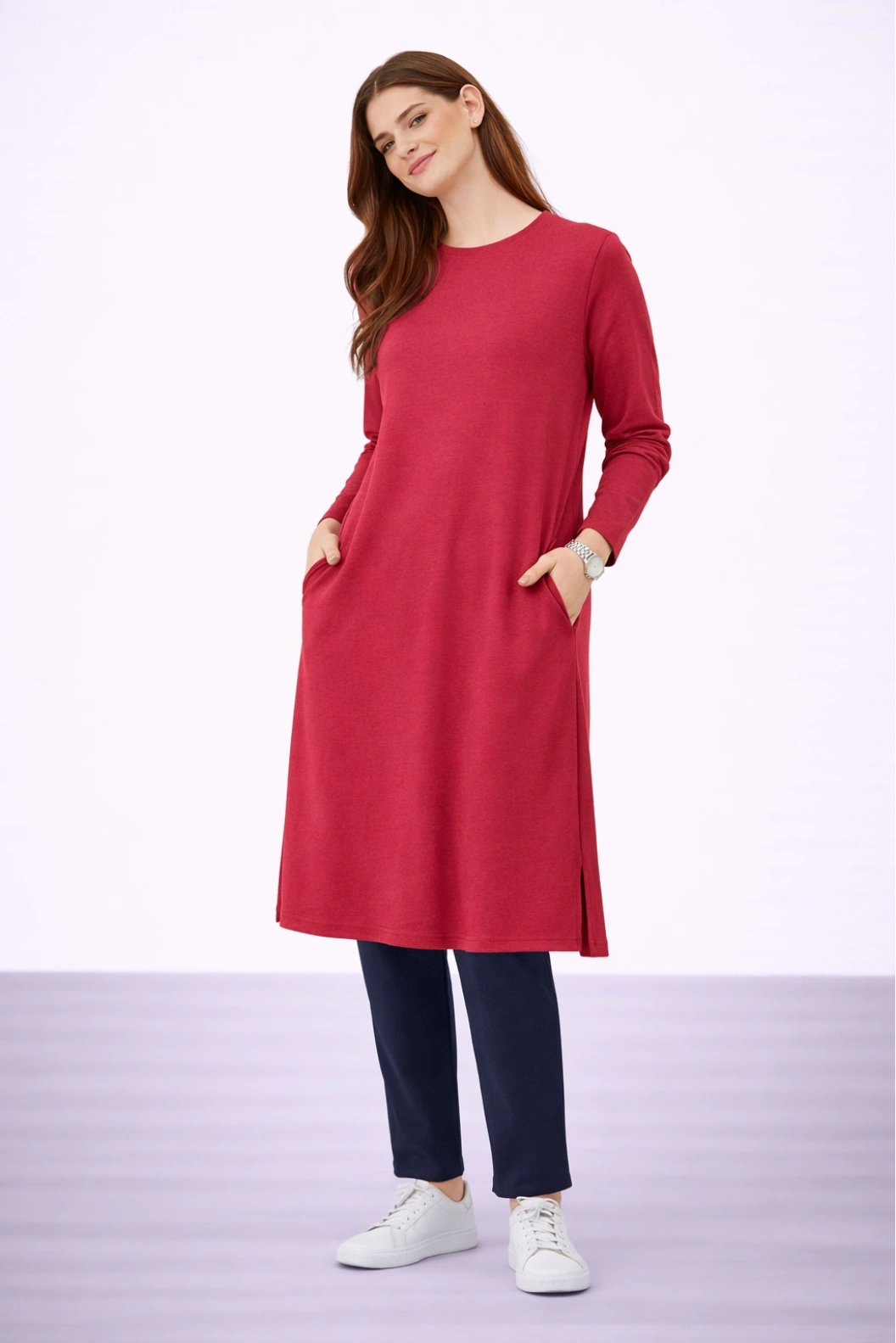 FELLİ Yumuşak Dokulu Uzun Tunik BORDO