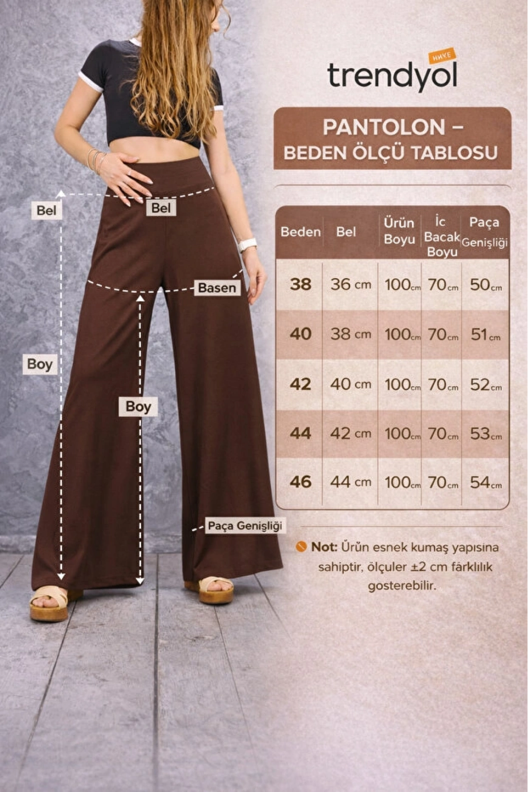 İDOL Geniş Paça Penye Etek Pantolon KAHVE