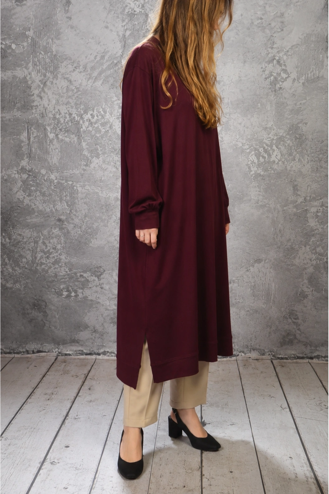 PENYE RAHAT KALIP OVERSİZE VİSCON UZUN TUNİK BORDO