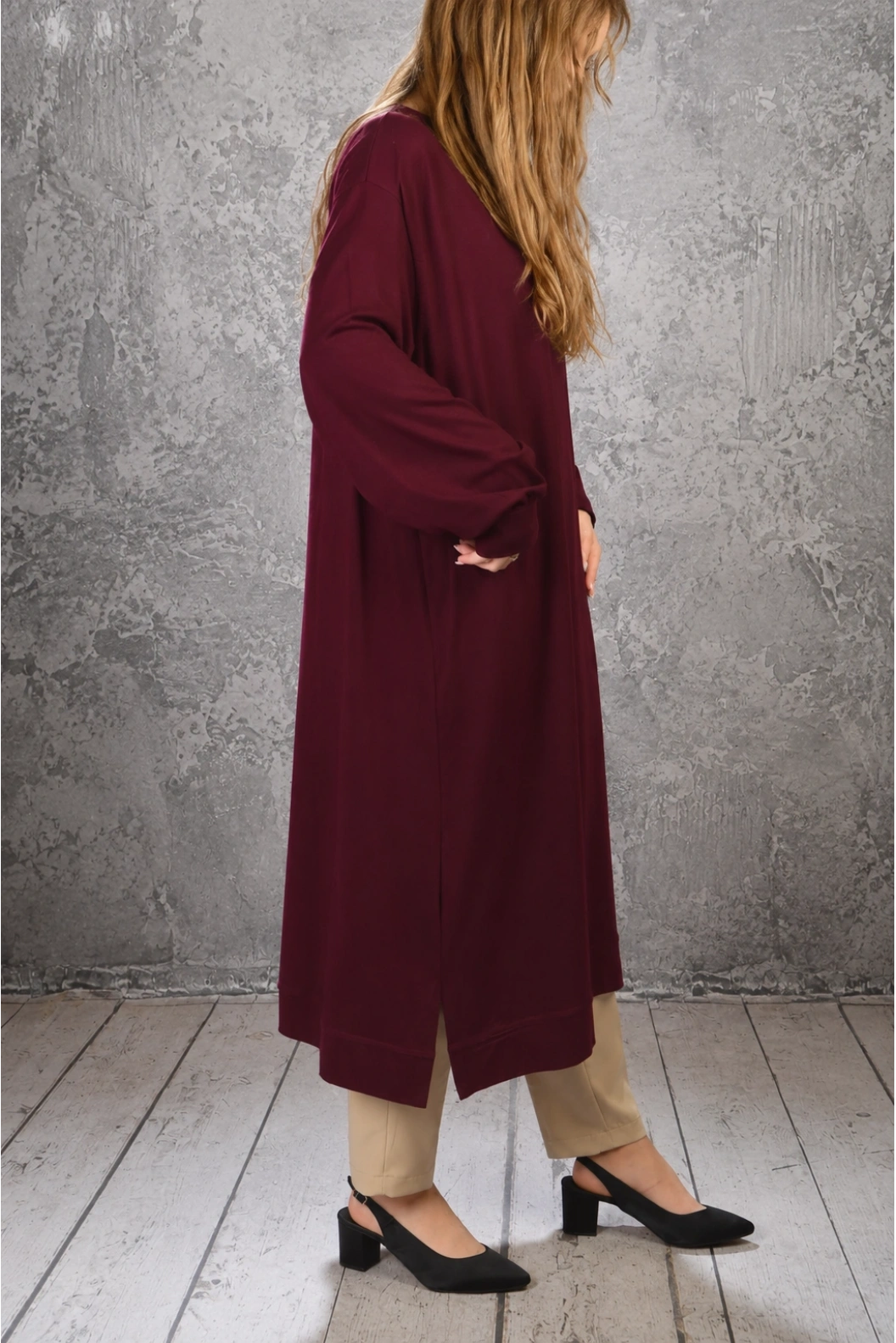 PENYE RAHAT KALIP OVERSİZE VİSCON UZUN TUNİK BORDO