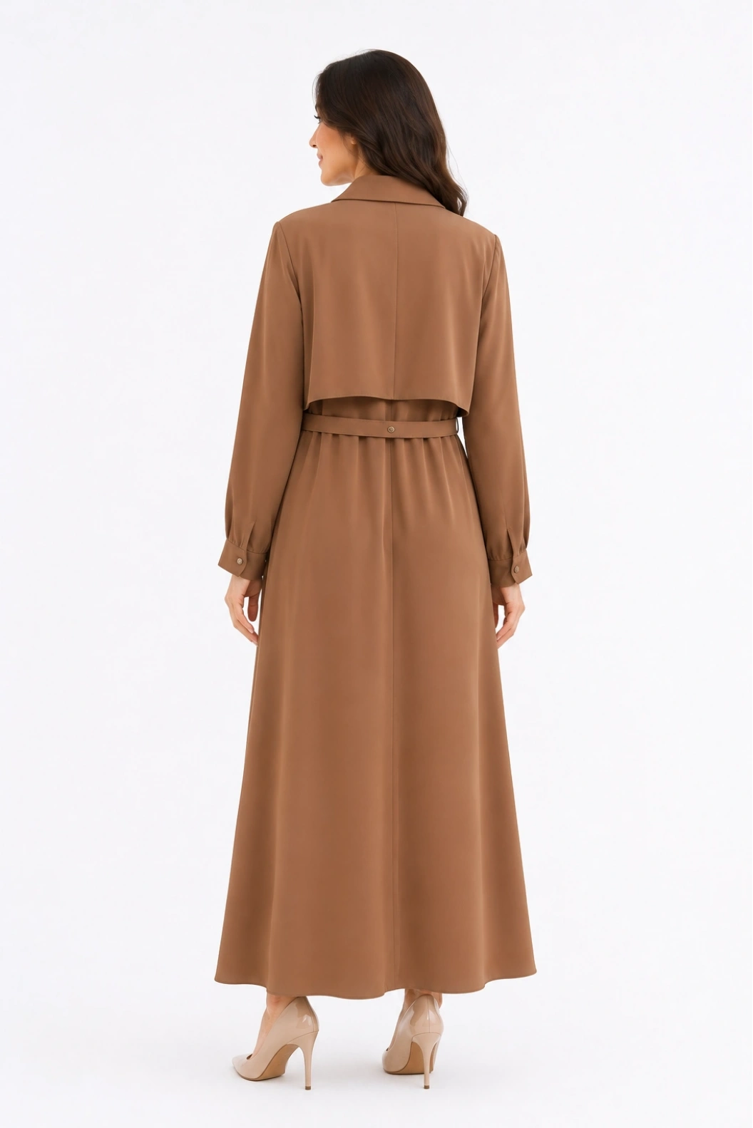 Perfect Kadın Pelerin Detaylı Kemerli Gizli Düğmeli Uzun Kap TABA