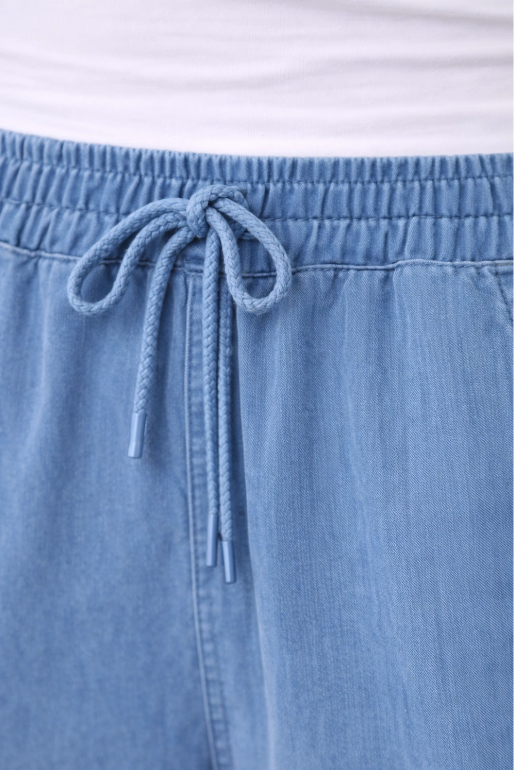 TELVİN Beli Lastikli Geniş Paça Tensel Pantolon MAVİ