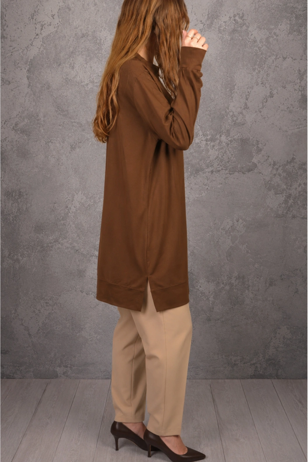 Viskon Likralı Kısa Tunik  CAMEL