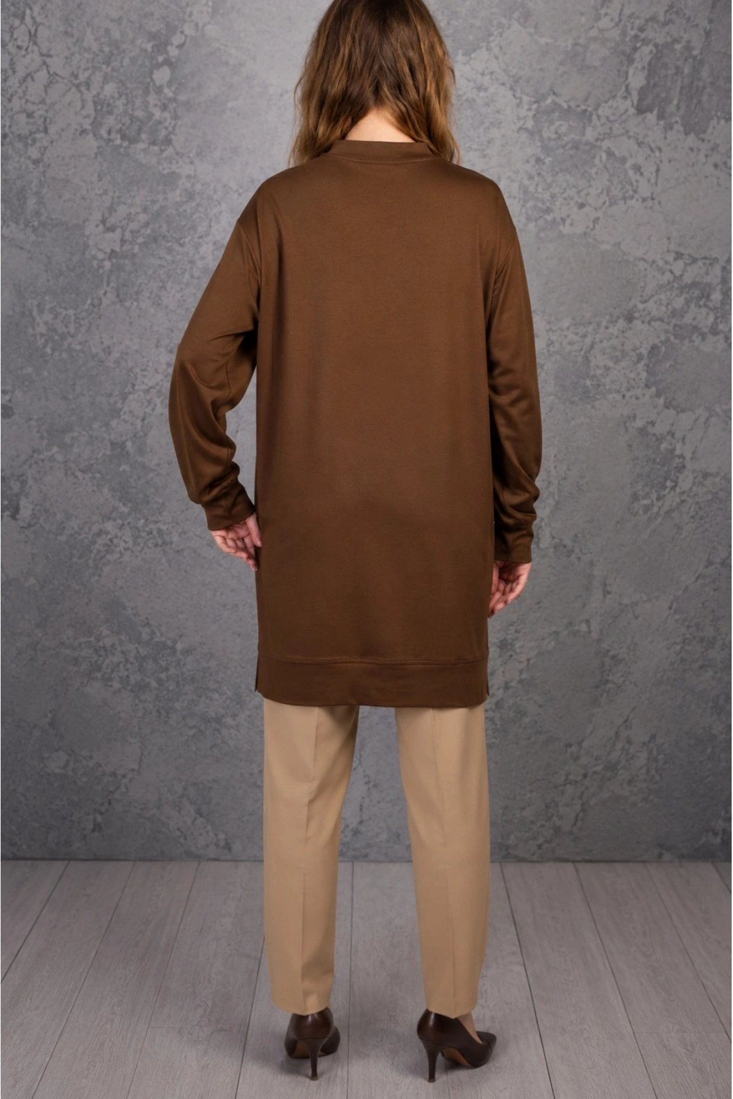 Viskon Likralı Kısa Tunik  CAMEL