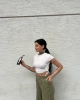 Yanı Büzgülü Crop - Beyaz