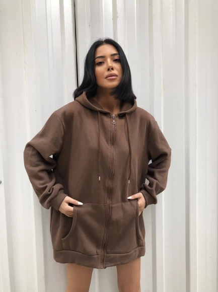 Oversize Şardonlu Hırka-Kahve
