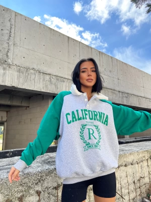 Peluş Yaka Sweatshirt- Yeşil