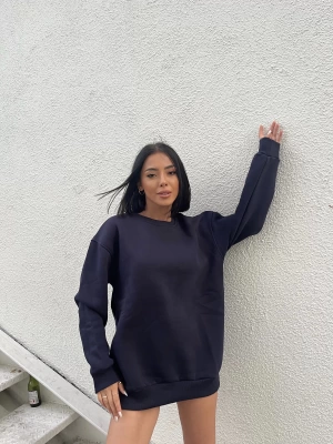Şardonlu Oversize Sweatshirt-Lacivert