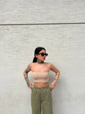 İp Askılı Crop -Bej