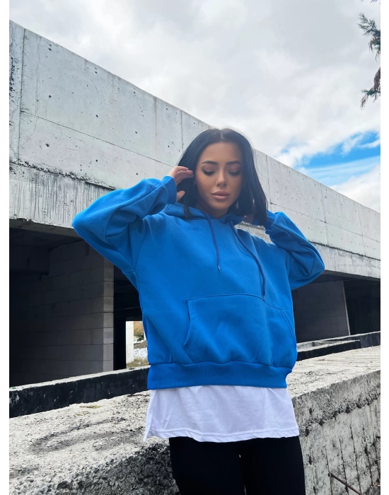 Basic İkili Sweatshirt-Mavi