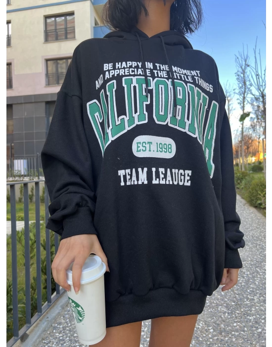 Kapüşonlu California Sweatshirt- Siyah