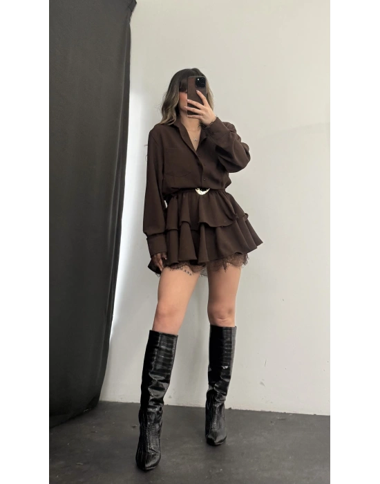 Noir Gömlek Elbise - Kahve