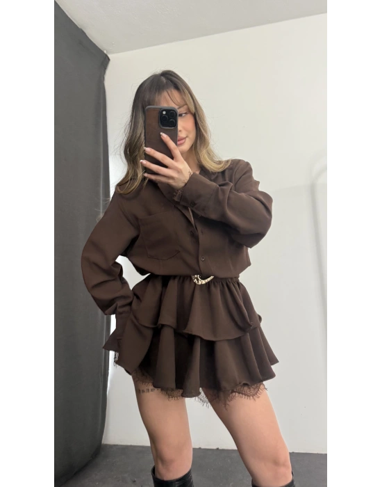 Noir Gömlek Elbise - Kahve