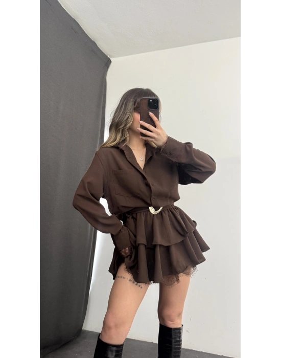 Noir Gömlek Elbise - Kahve