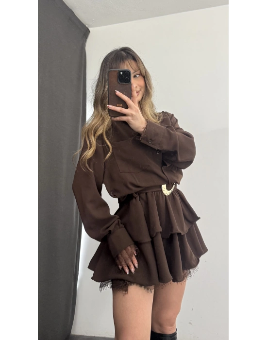 Noir Gömlek Elbise - Kahve