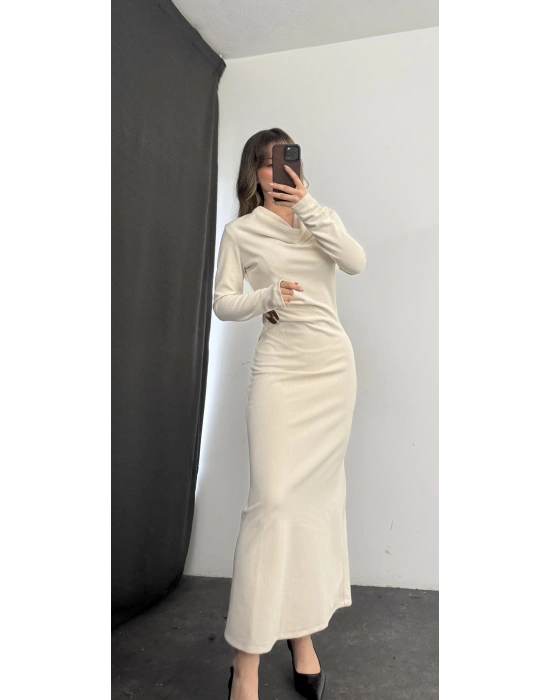 Aven Degaje Yaka Tokalı Elbise - Taş