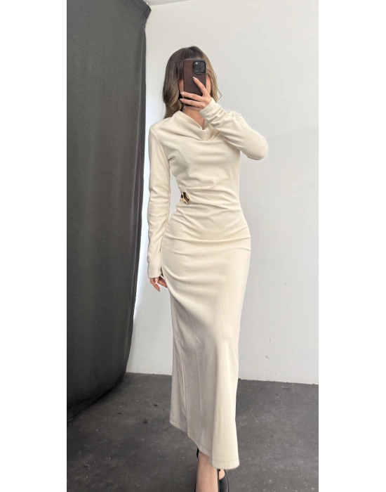 Aven Degaje Yaka Tokalı Elbise - Taş