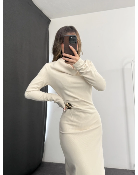 Aven Degaje Yaka Tokalı Elbise - Taş