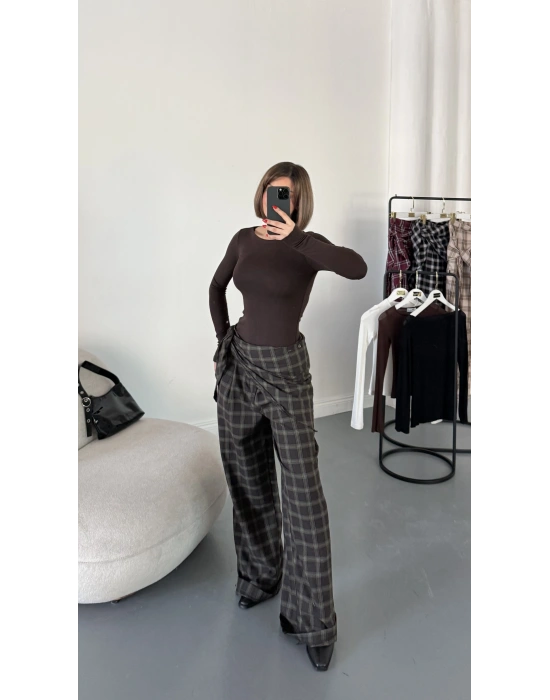 Valerie Bağlamalı Ekose Pantolon - Haki