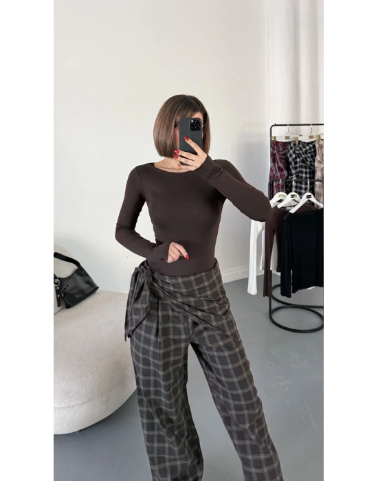 Valerie Bağlamalı Ekose Pantolon - Haki