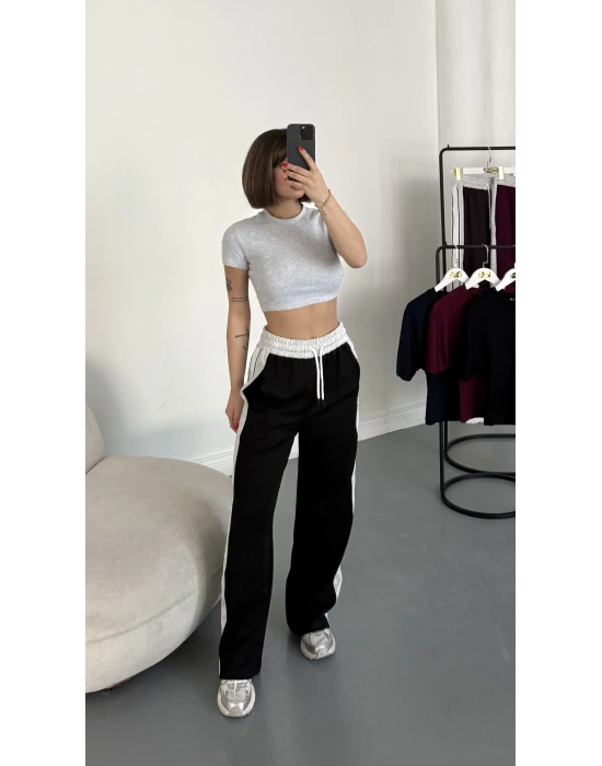 Finn Şeritli Salaş Eşofman - Siyah