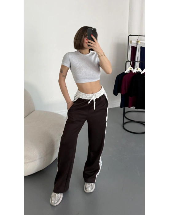 Finn Şeritli Salaş Eşofman - Kahve