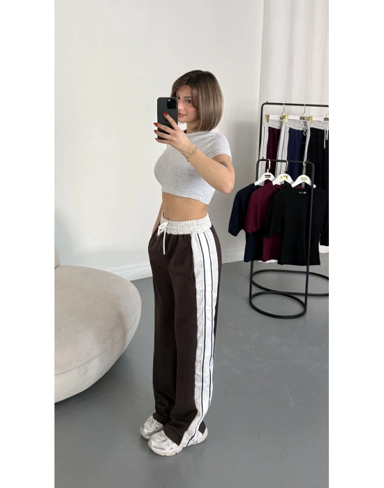 Finn Şeritli Salaş Eşofman - Kahve