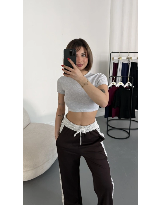 Finn Şeritli Salaş Eşofman - Kahve