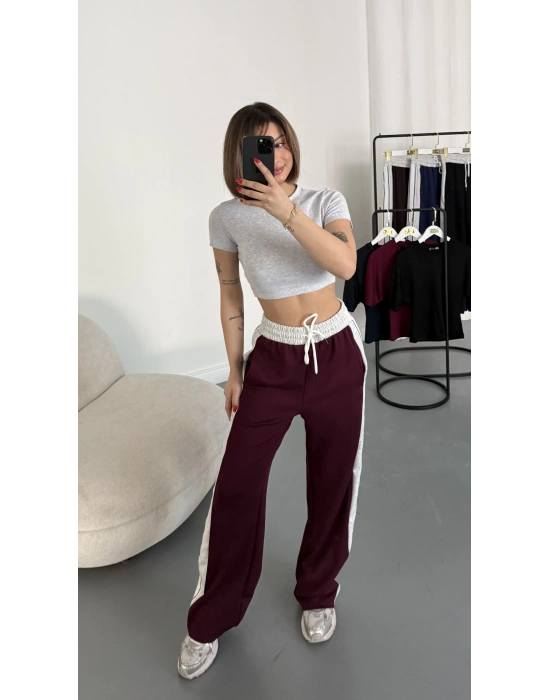 Finn Şeritli Salaş Eşofman - Bordo