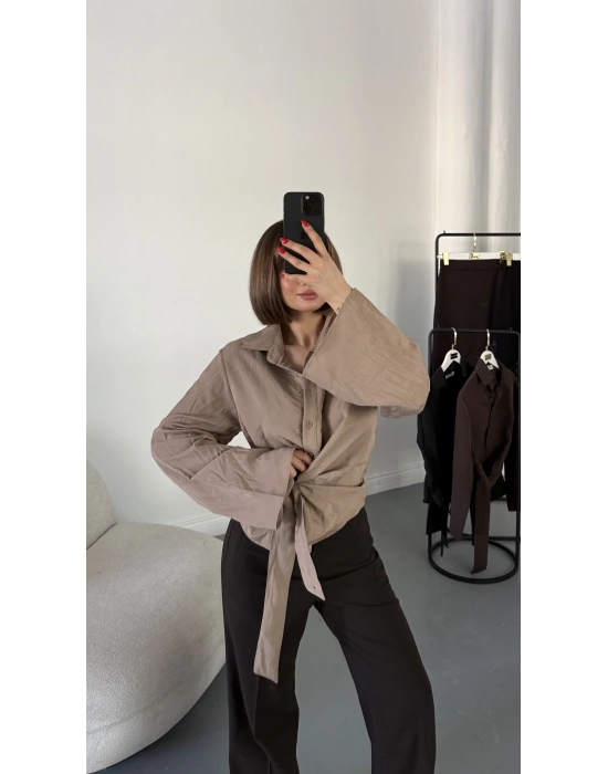 Beatrice Bağlamalı Gömlek - Vizon