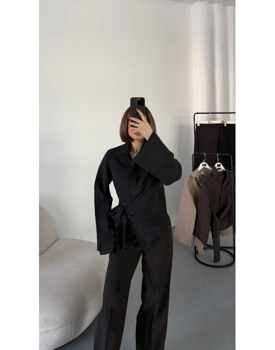 Beatrice Bağlamalı Gömlek - Siyah