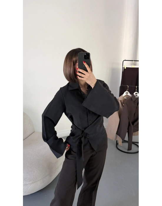 Beatrice Bağlamalı Gömlek - Siyah